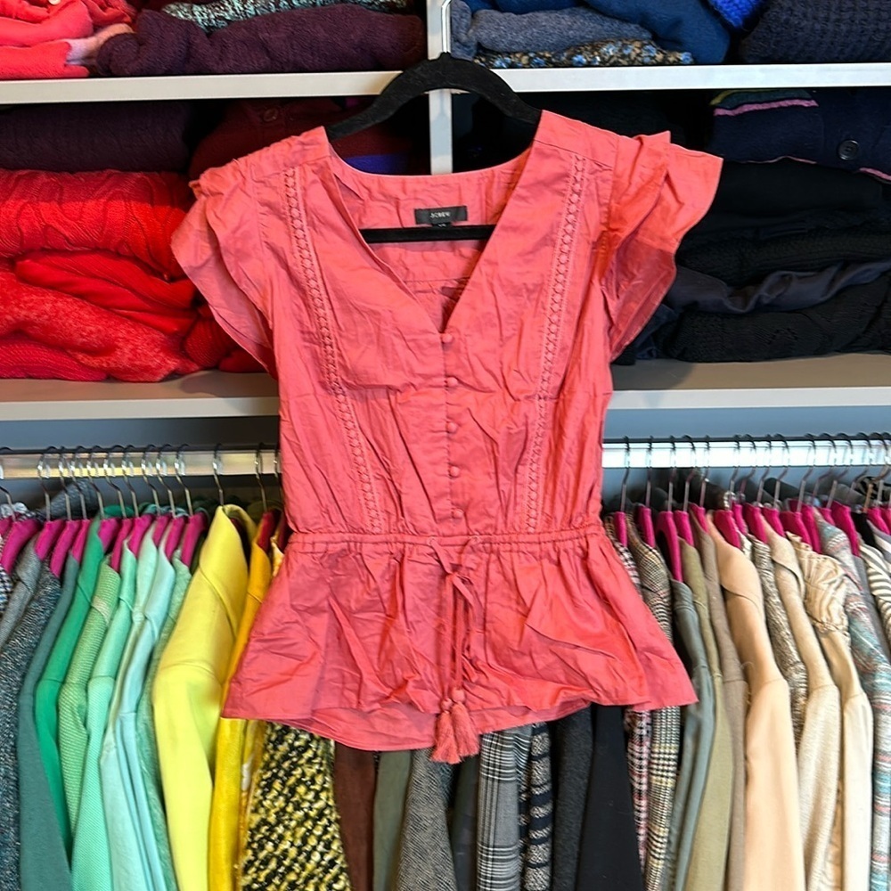 J Crew terracotta flutter sleeve v neck top size XS